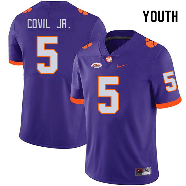 Youth Clemson Tigers Sherrod Covil Jr. #5 College Purple NCAA Authentic Football Stitched Jersey 23VJ30BI